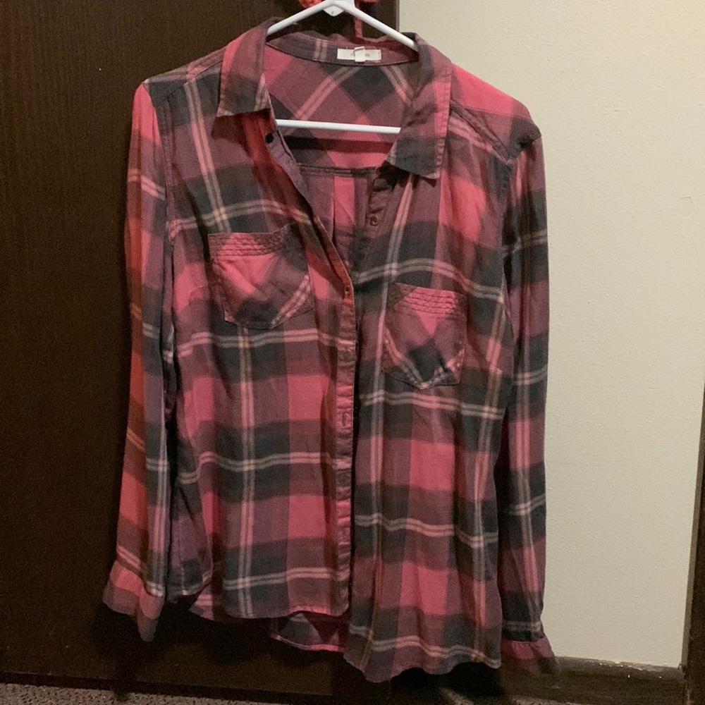 Pink plaid button down shirt
